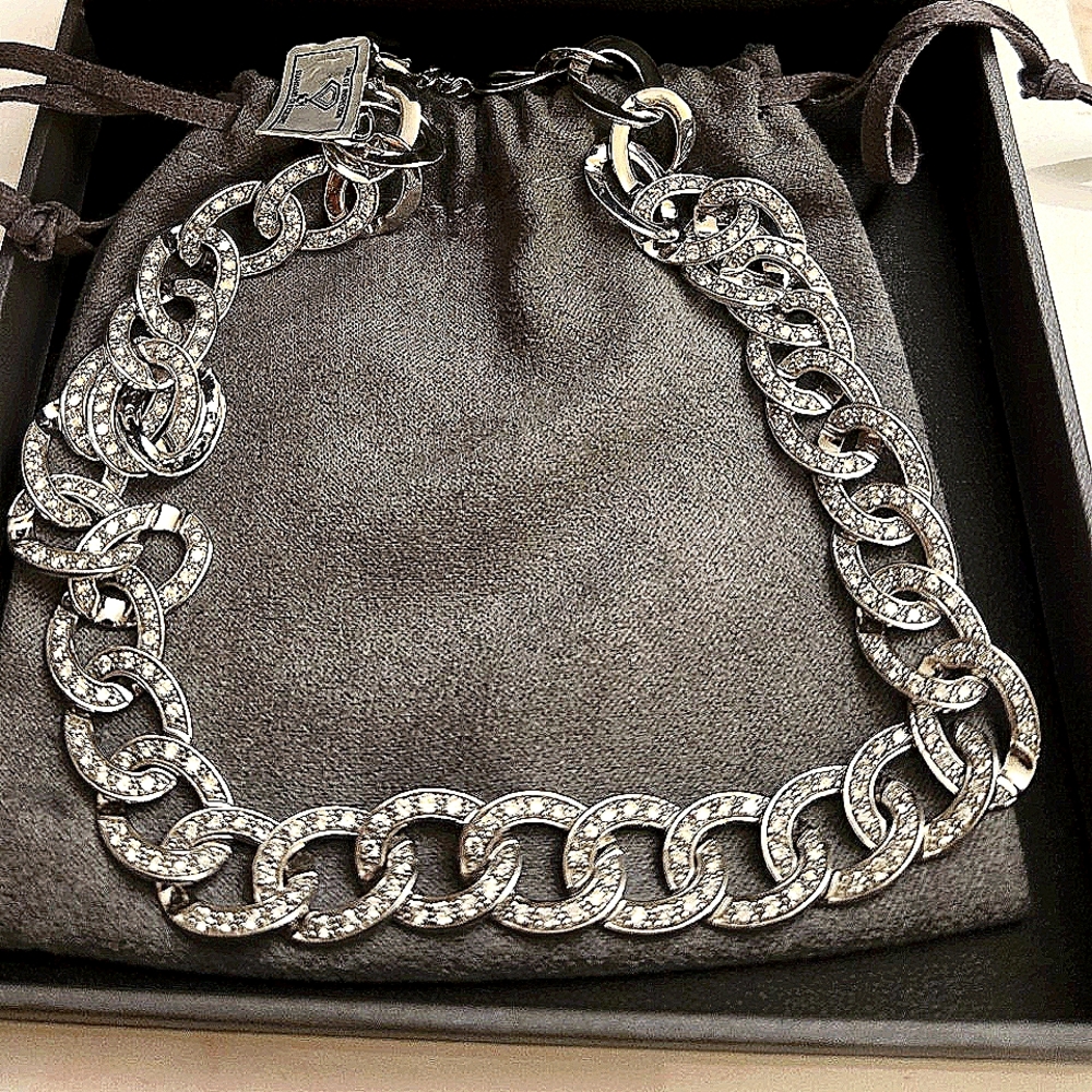 14k Solid Gold Chunky Textured Chain-Link Diamond Necklace